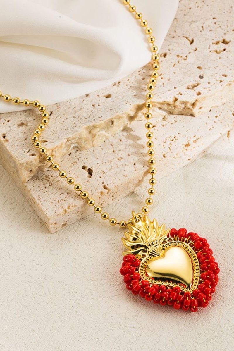 Crimson Heart Pendant Necklace- 18K Gold Plated