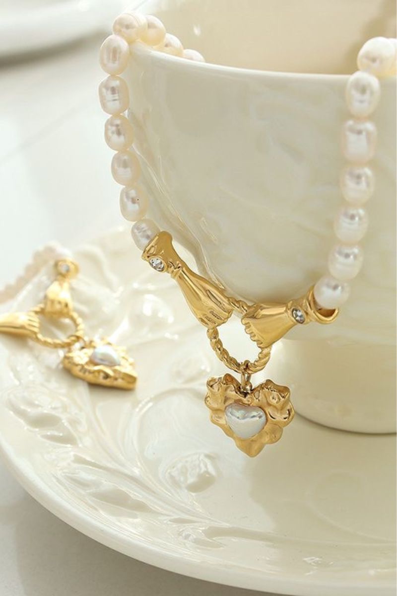 Hands of Love Pendant Necklace with Lustrous Pearls