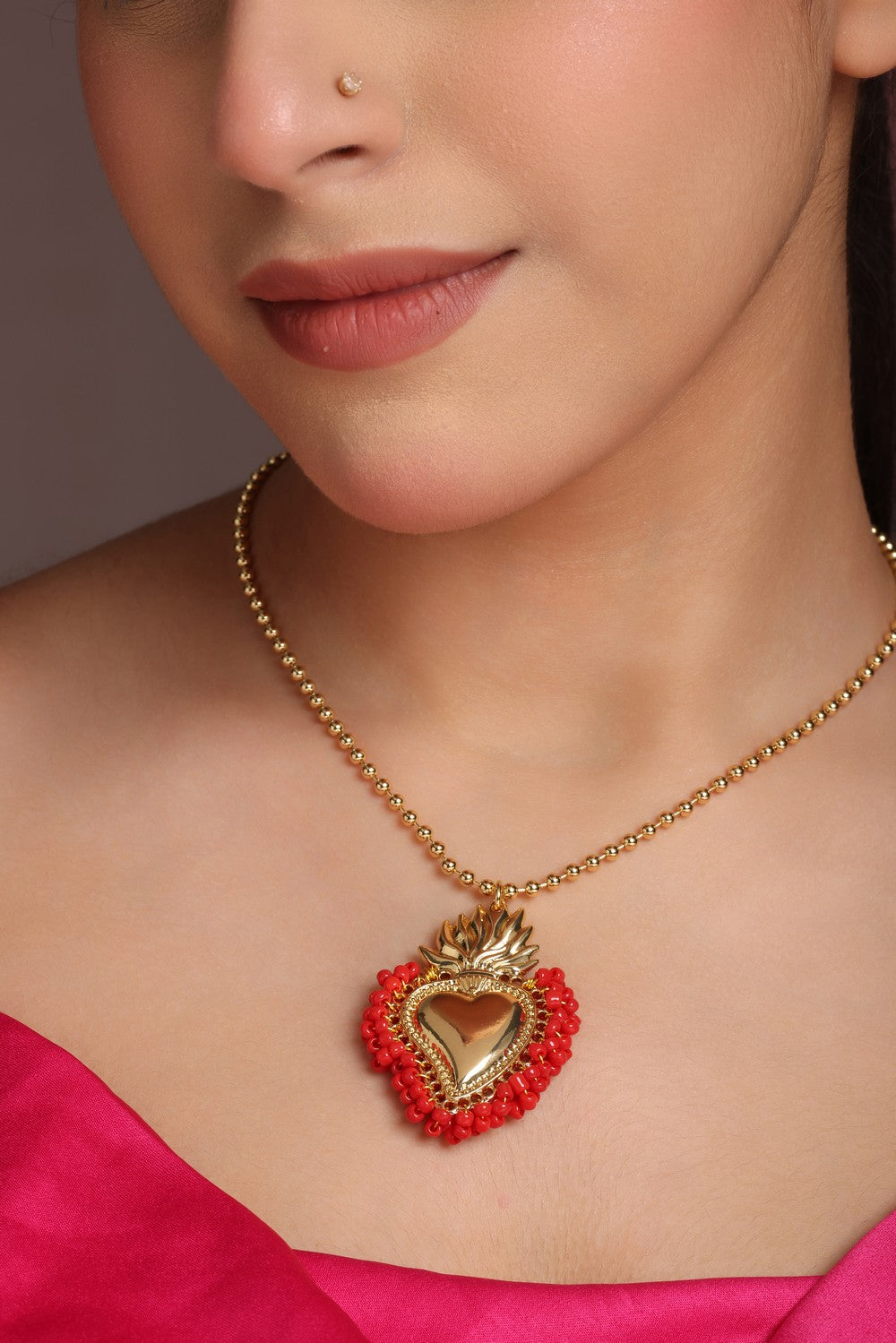 Crimson Heart Pendant Necklace- 18K Gold Plated